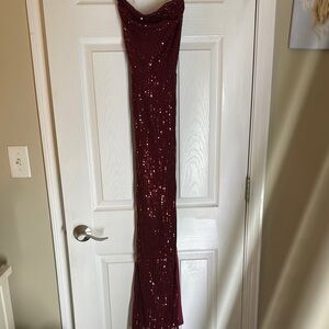Elegant Burgundy Sequin Gown